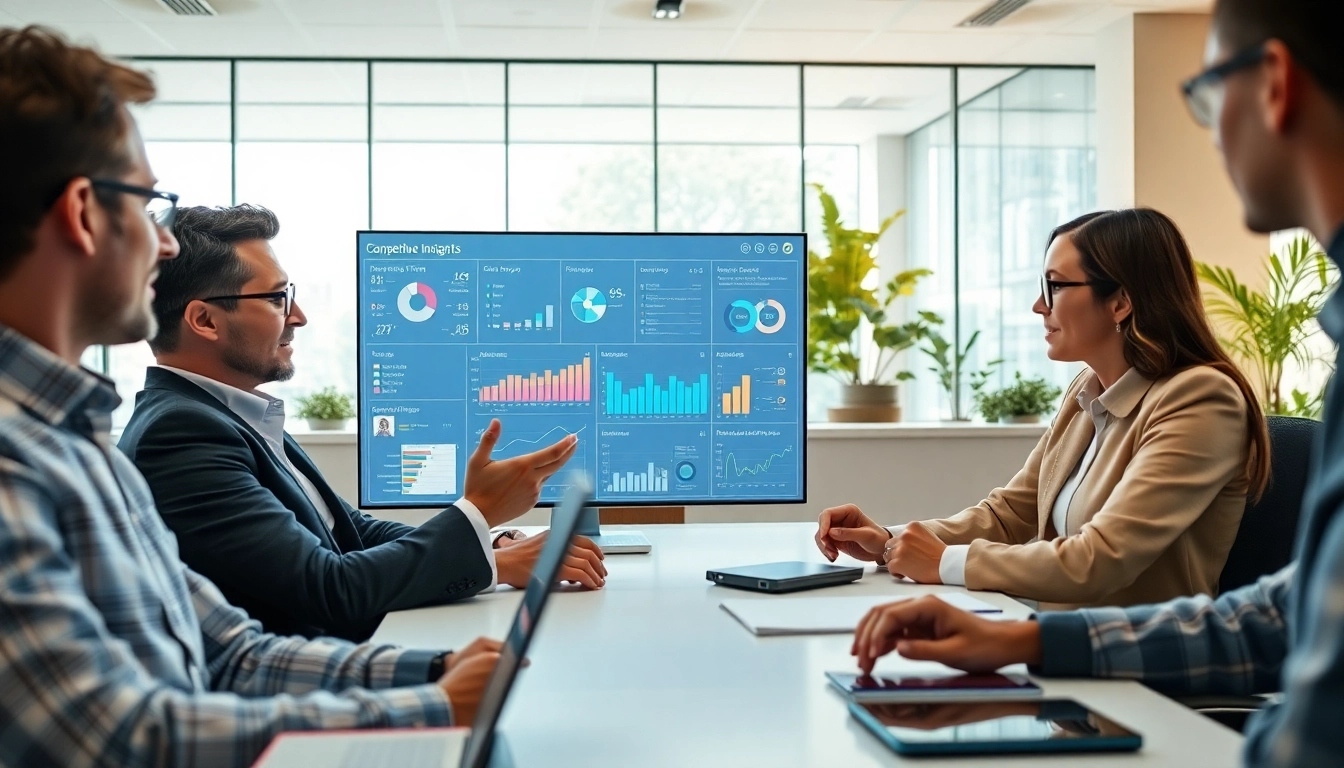 Using AI for competitive intelligence to analyze competitive data in a modern office.