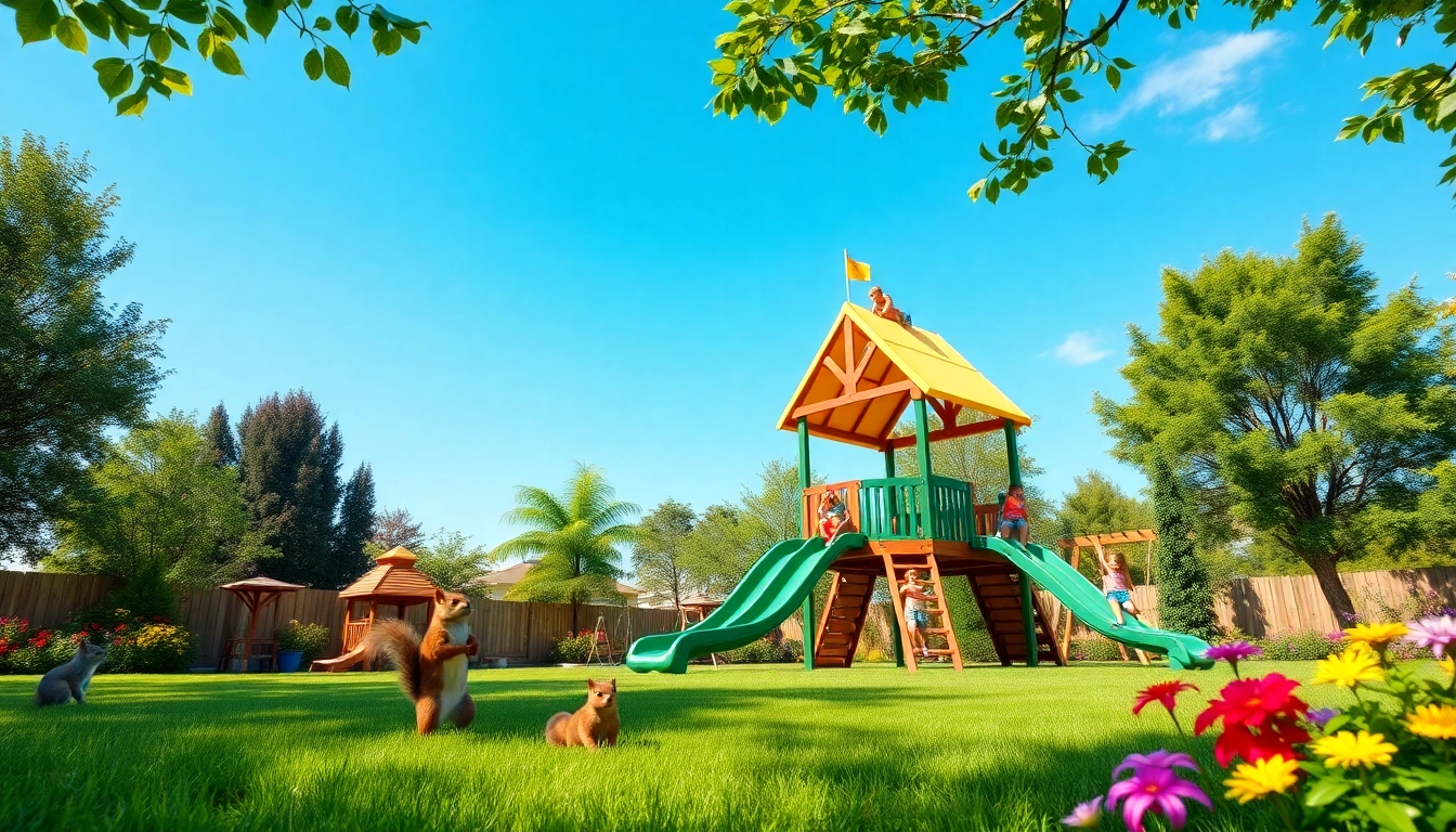 Children engaging actively on vibrant Jungle Gyms amidst a lush green setting.
