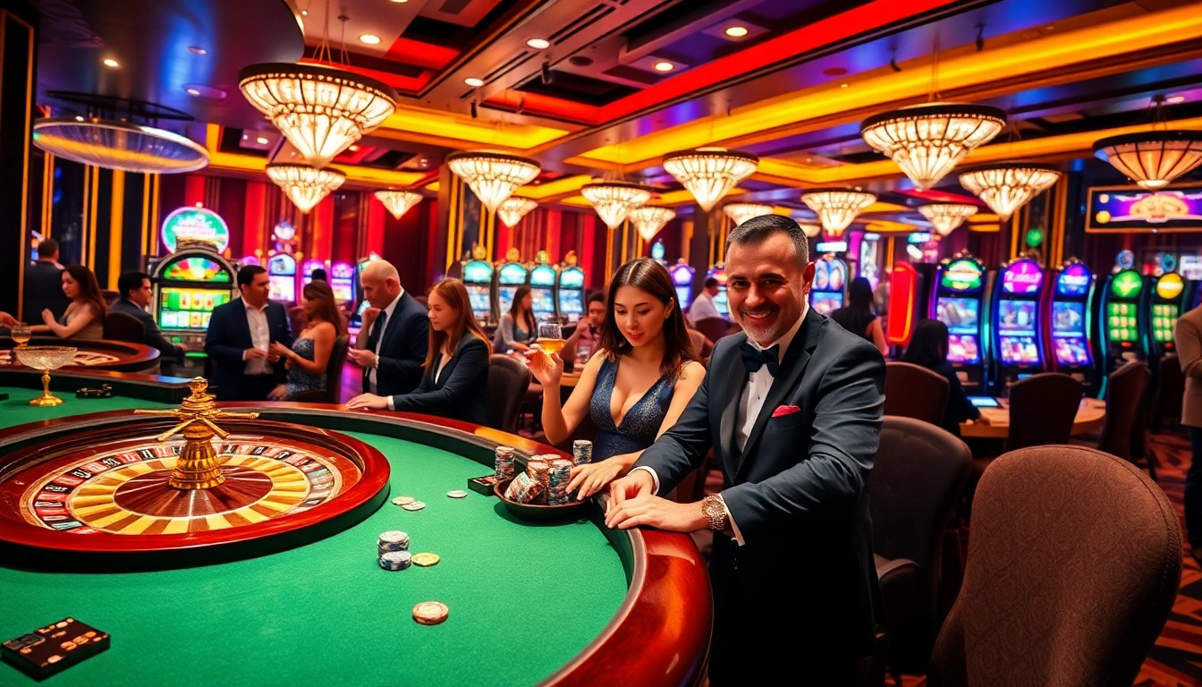 Gambling enthusiasts celebrate their wins at s88-themed casino tables, surrounded by excitement and luxury.