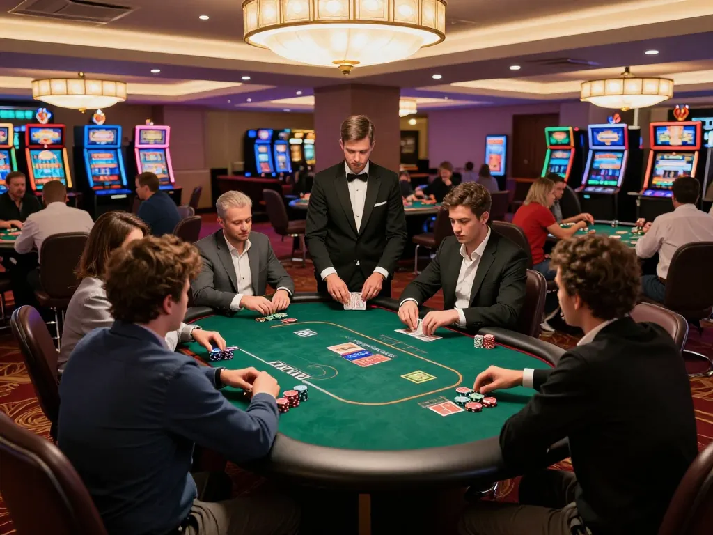 Players engaging in a strategic poker game at a casino table, highlighting TR88 excitement and tension.