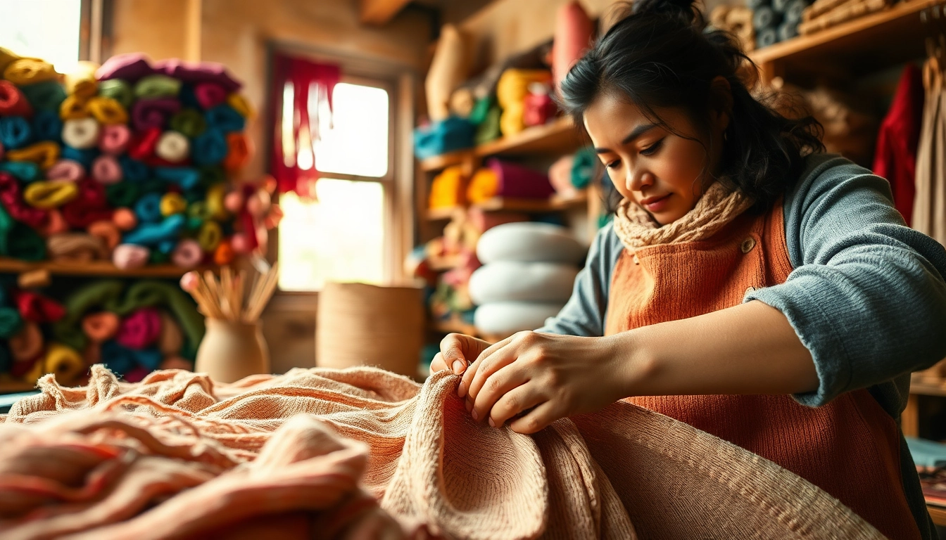 Crafting natural fabrics at Raw Ecoproject, highlighting quality and sustainability.