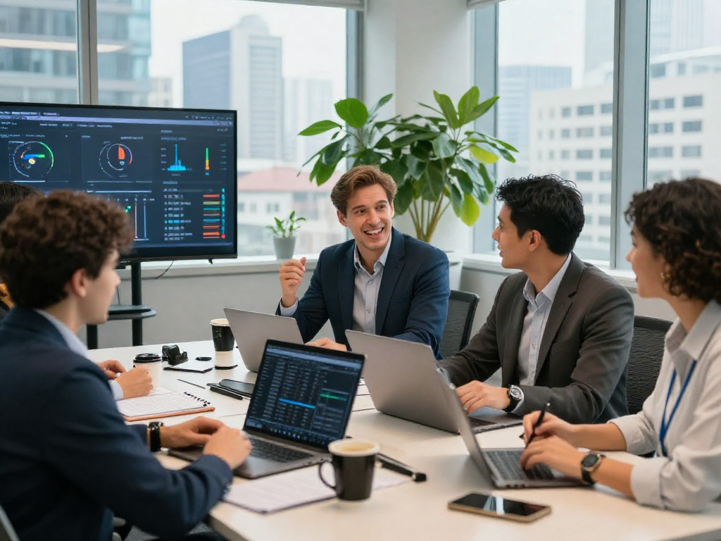 Stephen Gleave Ancaster collaborating with colleagues in a modern office setting.