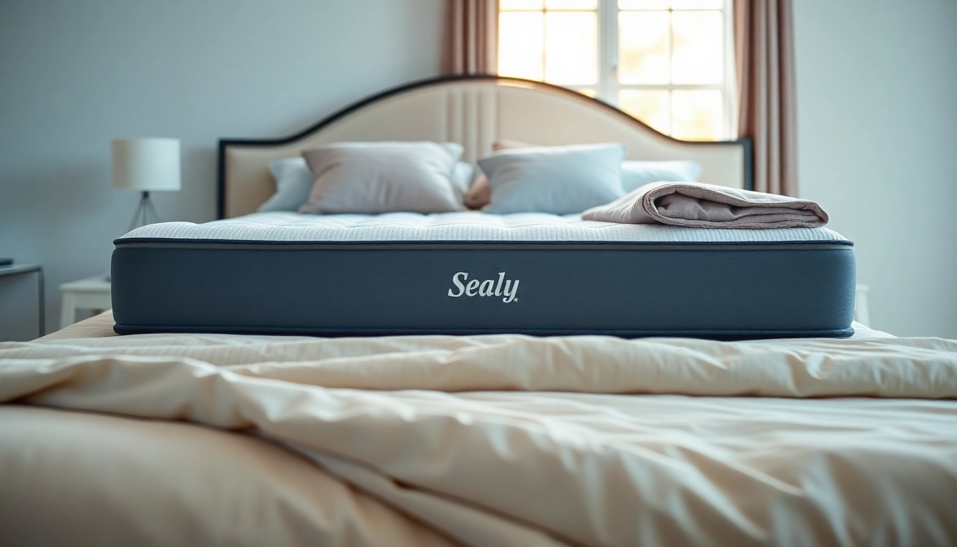 Luxurious Sealy memory foam mattress on a stylish bed, creating a serene sleeping environment.