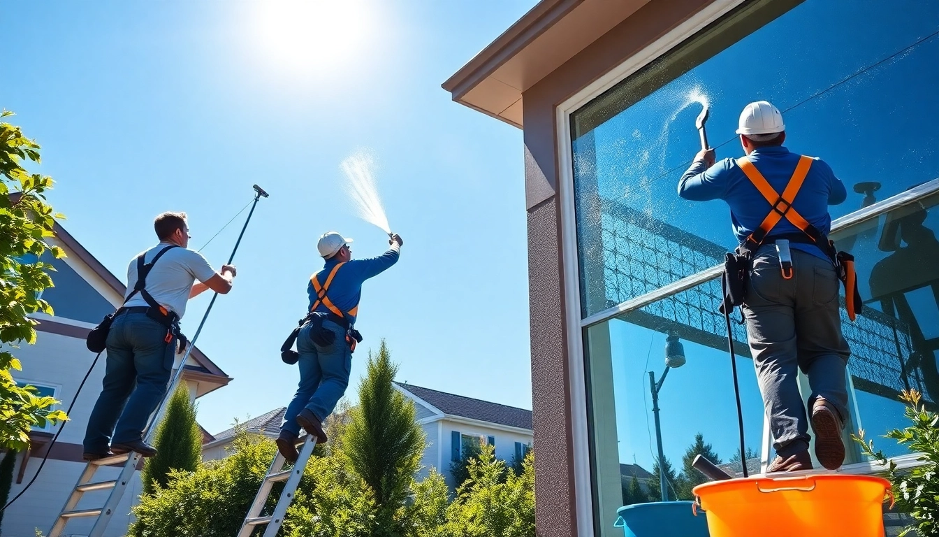 Window cleaning service in Seattle showcasing professionals cleaning bright glass windows