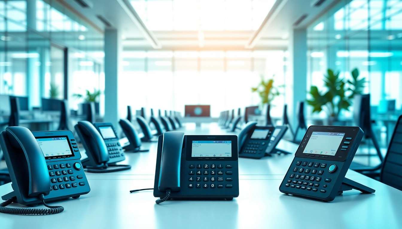 Showcasing business phone systems in a modern office, emphasizing innovation and connectivity.