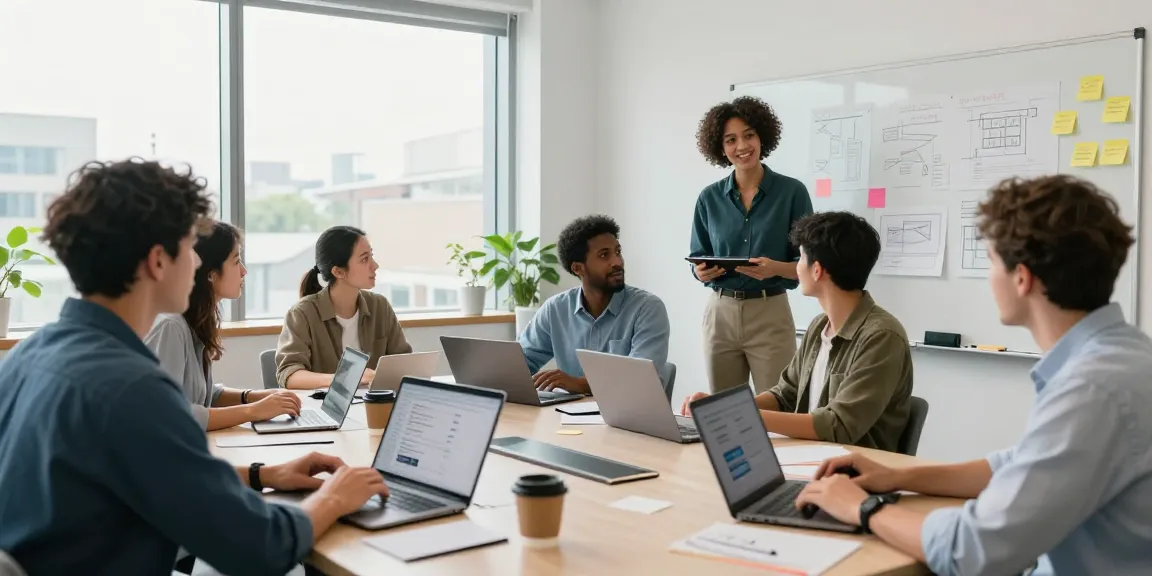 Developers collaborating in a vibrant workspace, focusing on 纸飞机官网 features and innovative software solutions.