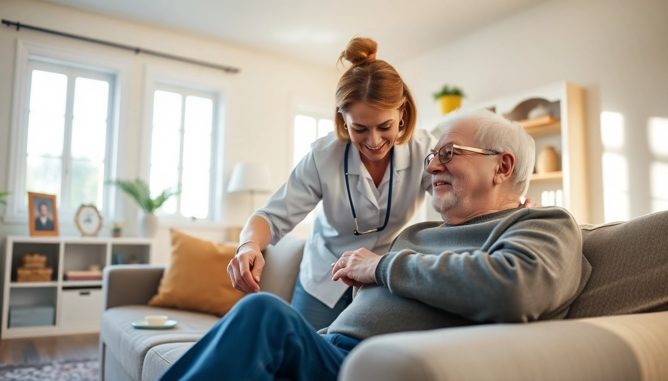 Providing compassionate senior home care austin with a caregiver supporting an elderly man.