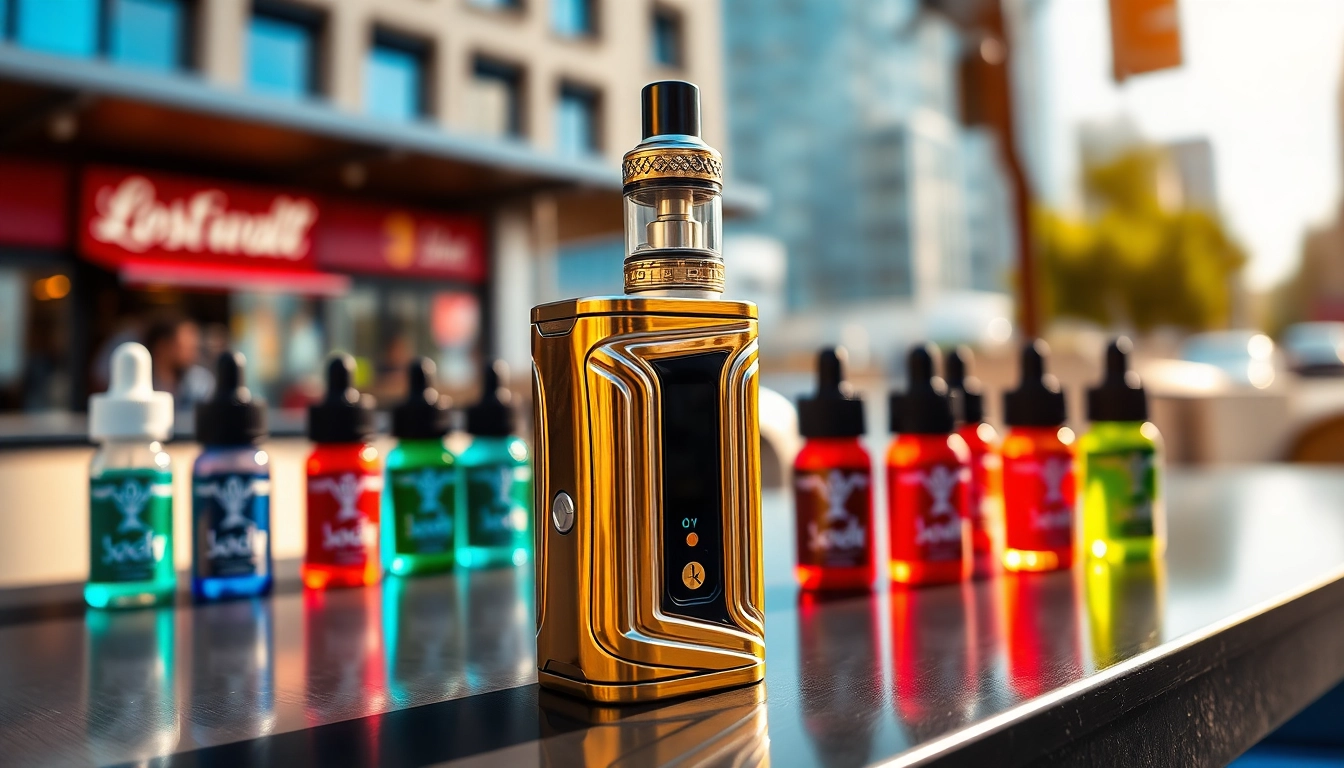 Showcasing lost vape orion among colorful e-liquids on a modern table.