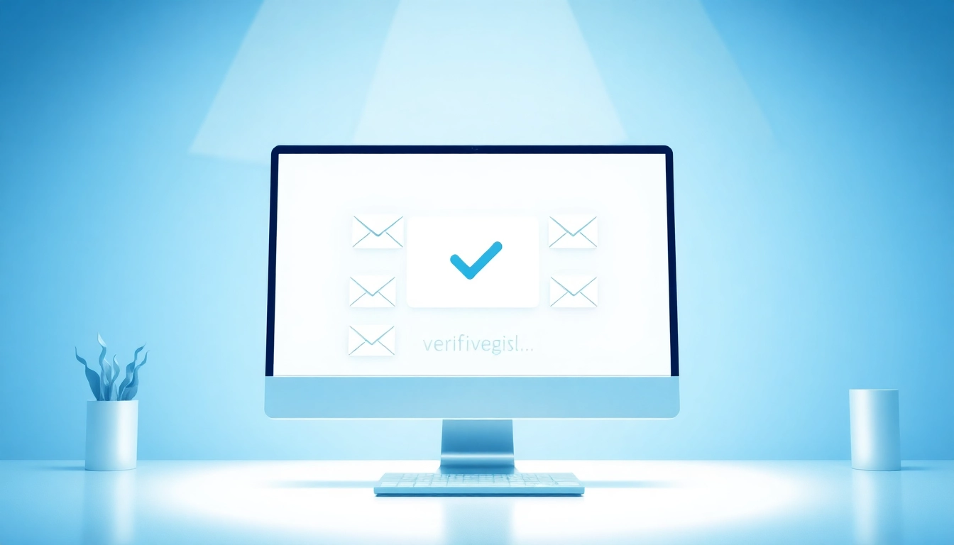Illustration de vérification d'email montrant un écran avec des confirmations d'adresses emails vérifiées.