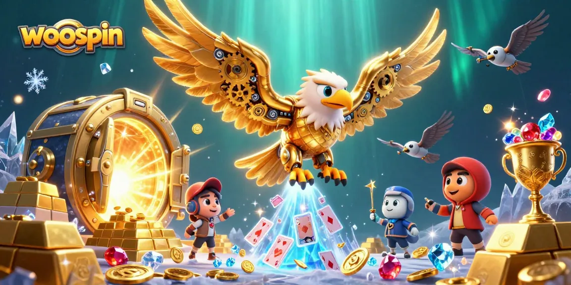 Experience the thrill with woospin's dynamic 3D casino scene featuring golden treasures.
