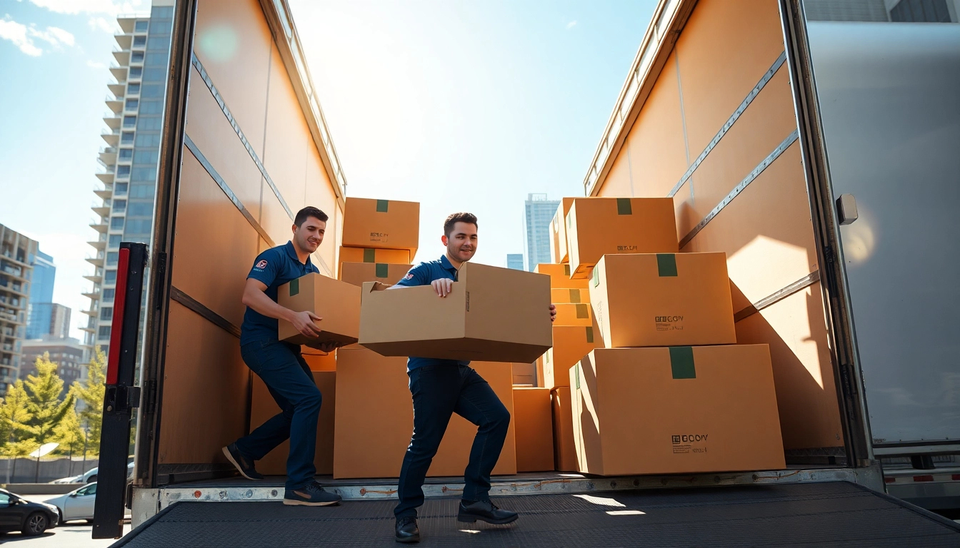 Calgary movers loading boxes into a truck during a professional relocation.