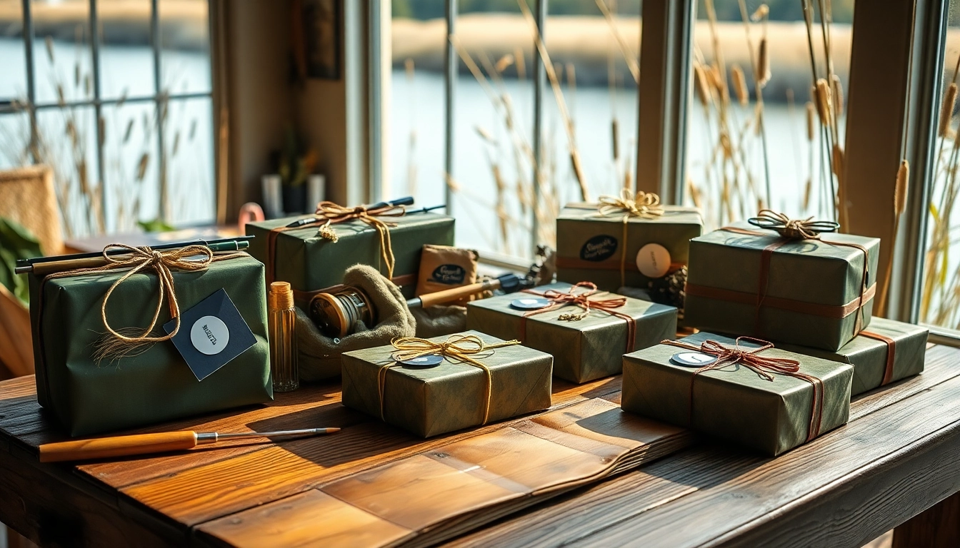 Explore unique fly fishing gifts showcased on a rustic table, inviting outdoor enthusiasts.