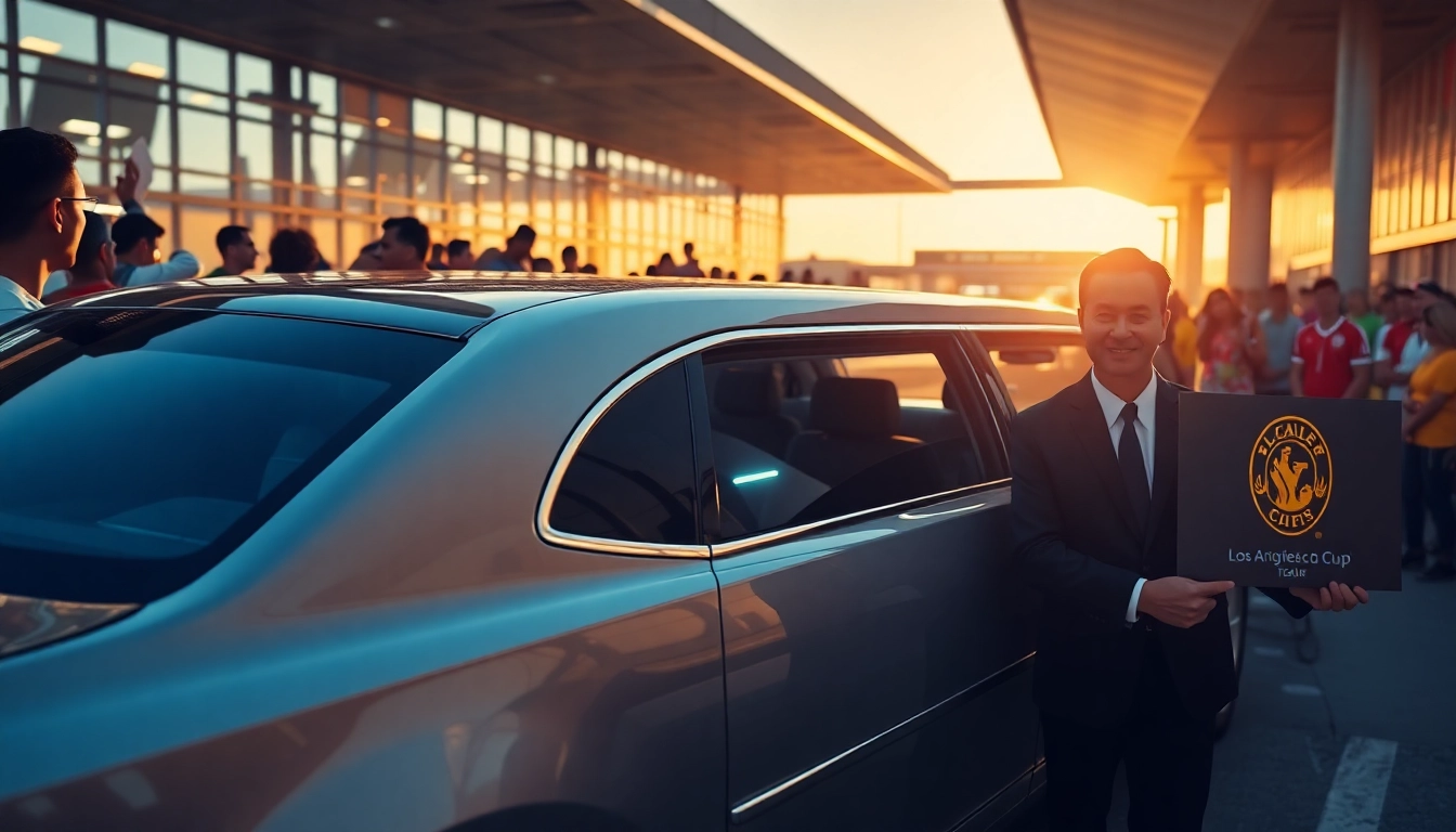 World Cup Group Transportation in a luxury limousine at LA airport, ready for excited fans.