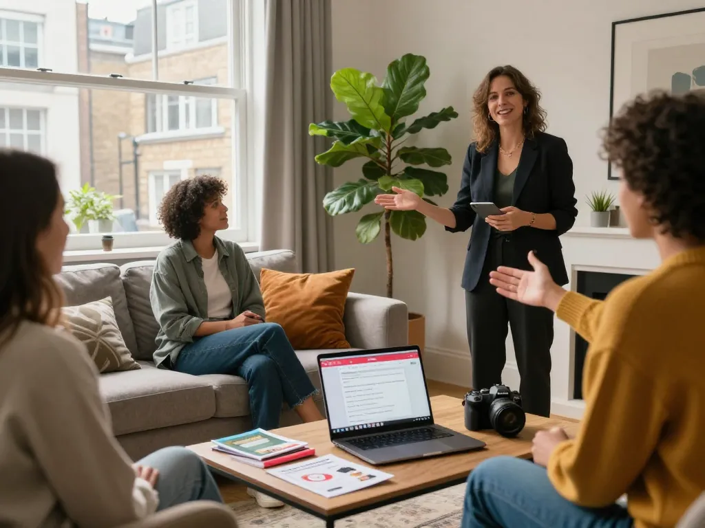 airbnb management london welcoming guests in stylish London apartment with warm lighting