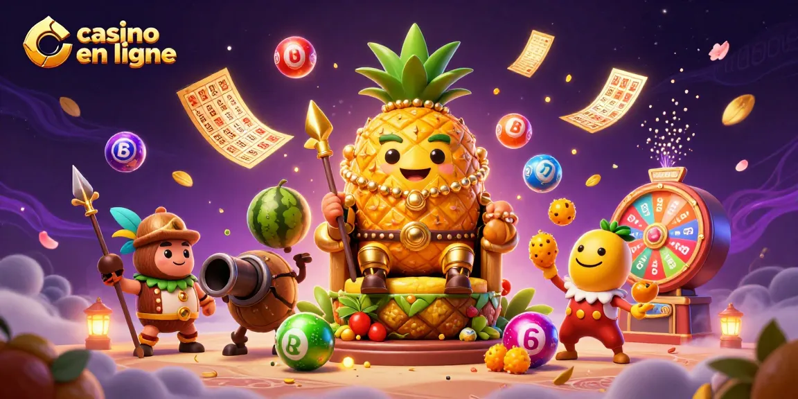 Profitez d'une aventure dynamique dans un casino en ligne avec le roi ananas et des éléments de loterie.