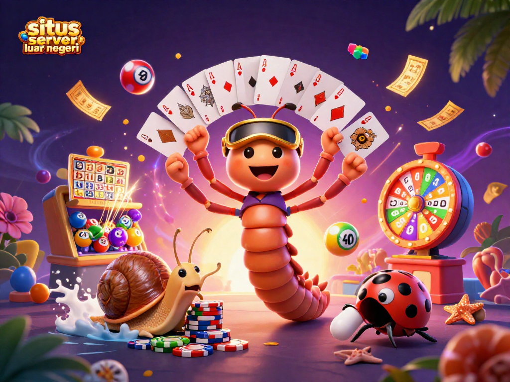 Spark excitement playing at situs server luar negeri with a vibrant casino-themed illustration showcasing a dealer, high roller, and prize elements.