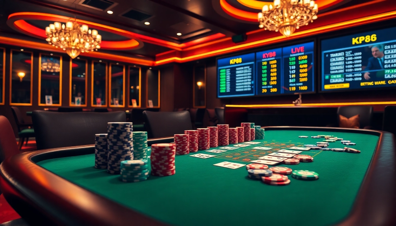 Engage in thrilling high-stakes poker at kp88 with vibrant chips and dynamic live betting odds.
