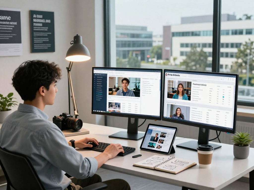 Detect AI image using advanced technology in a professional workspace focused on content moderation.