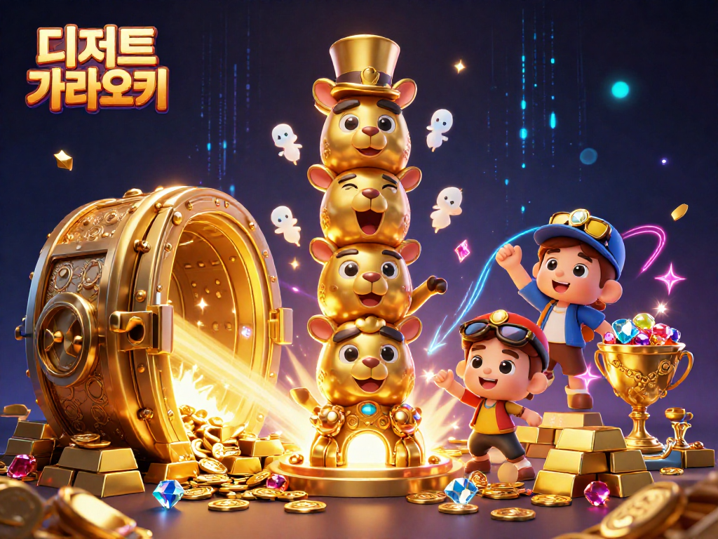디저트 가라오케에서 황금의 상징과 다양한 보물을 이용해 특별한 순간을 만들어보세요.