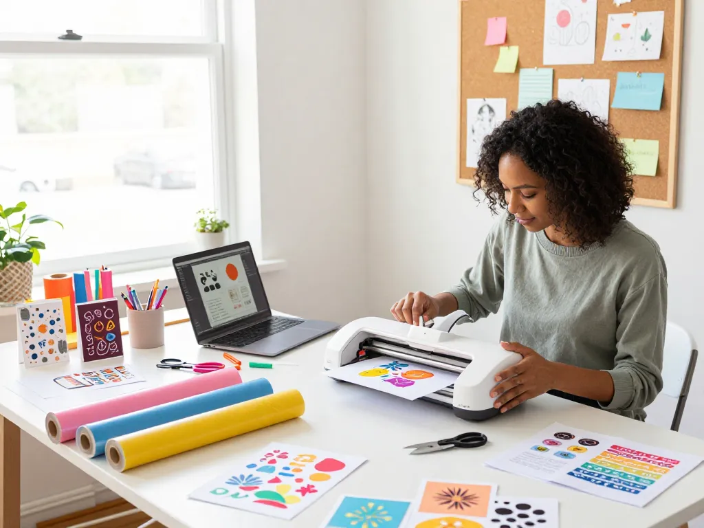 Vibrant SVG designs in progress for Cricut projects in a bright creative workspace.