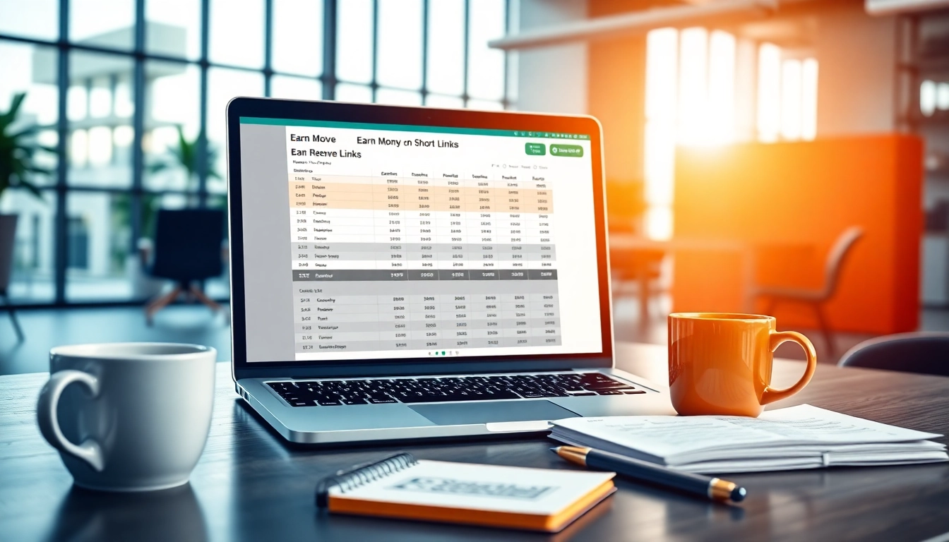 Track earnings and learn how to earn money on short links in a professional workspace setup.