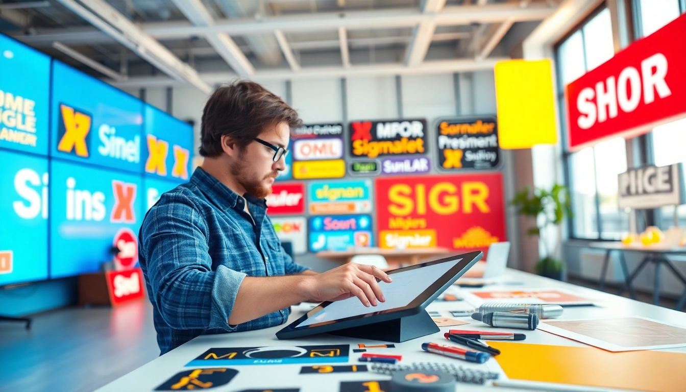 Creative workspace of pm signs corporation showcasing innovative design processes.