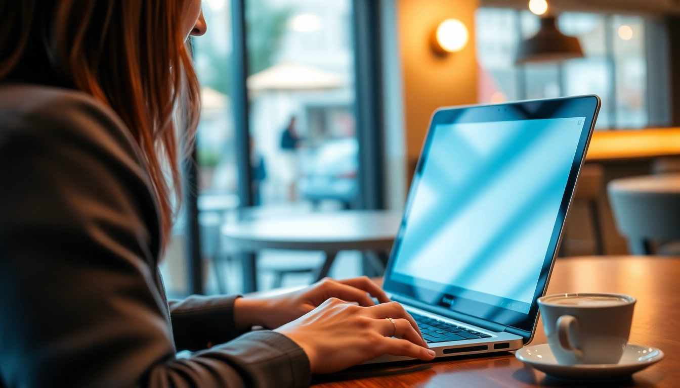 Una persona que busca maneras de hacer dinero online con su laptop en un café.