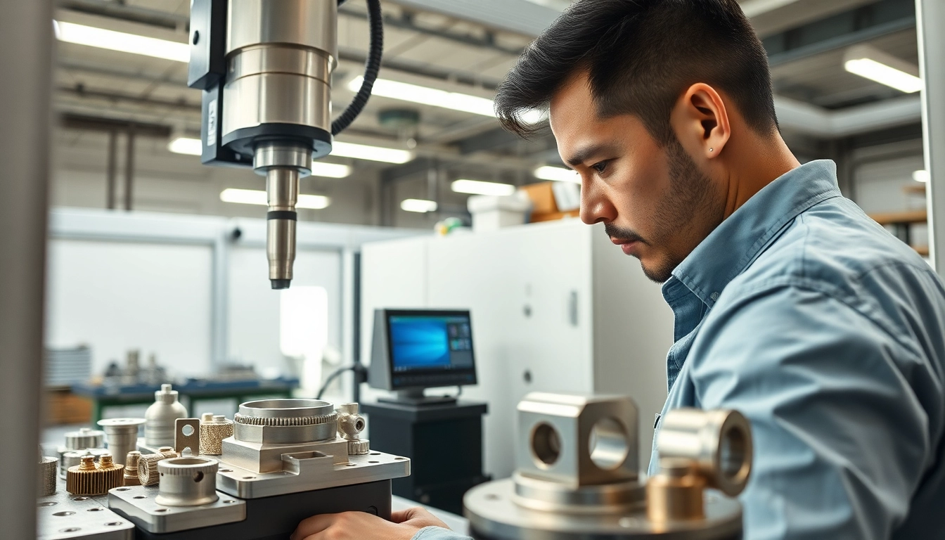 Chiheng Custom CNC Machining workshop displaying precision machining with skilled technician and intricate parts.