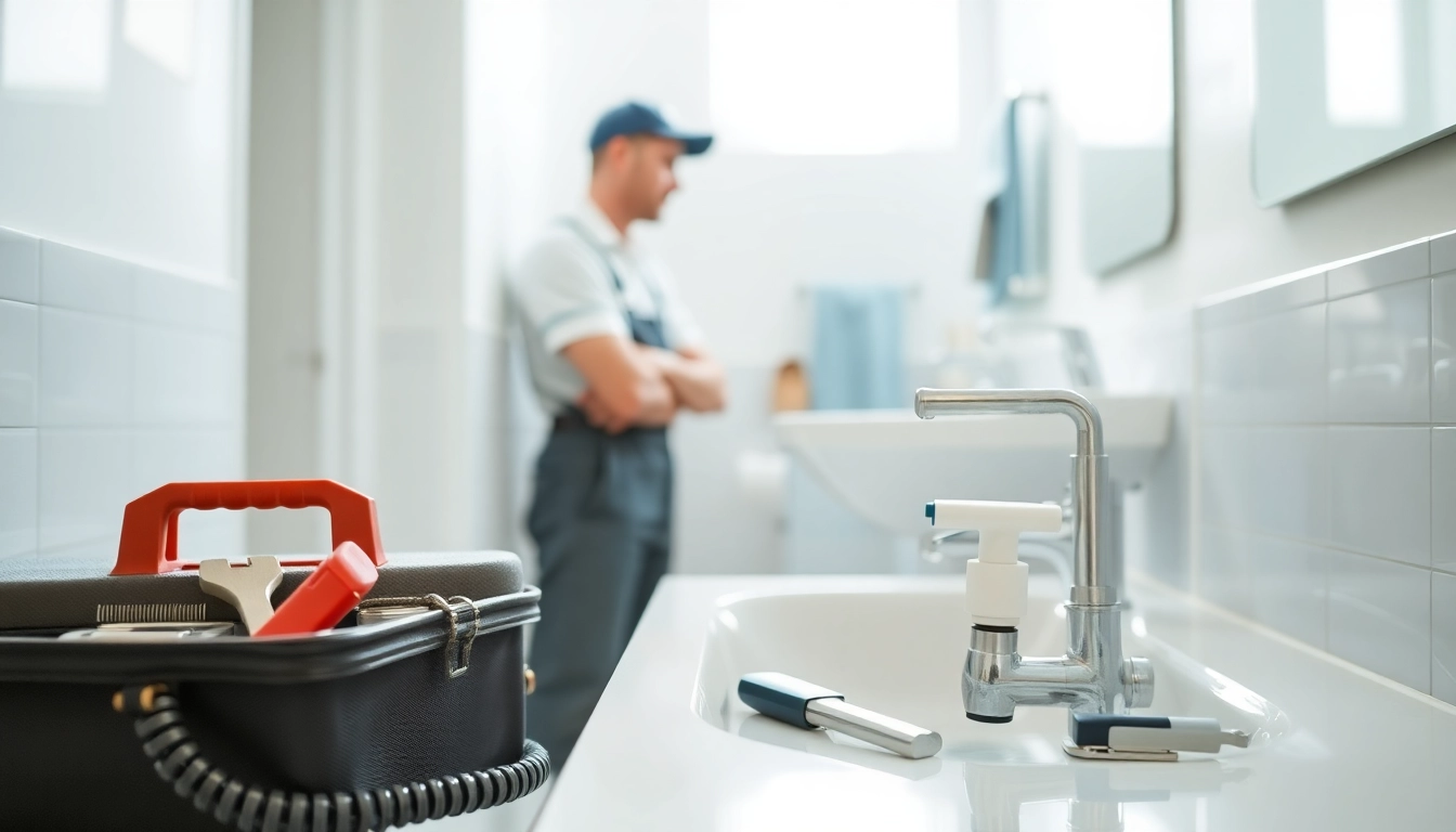 Expert plumber Knightdale demonstrating repairs in a modern bathroom with professional tools.