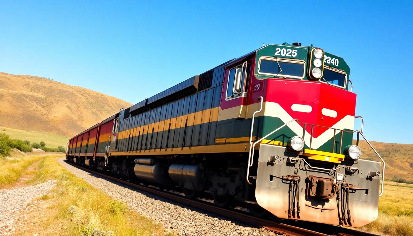 Freight train on ows rail traversing beautiful landscapes, emphasizing railway importance.