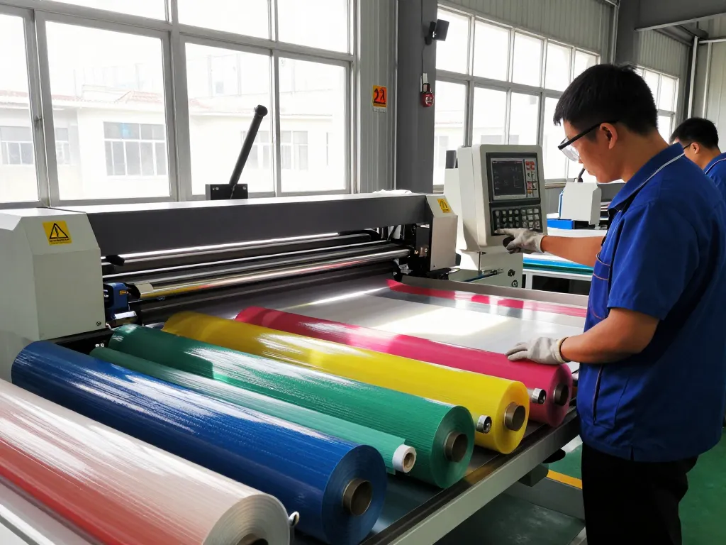 Lamination process in action at a bóc ép plastic hà nội facility, showcasing a skilled technician and modern machinery.