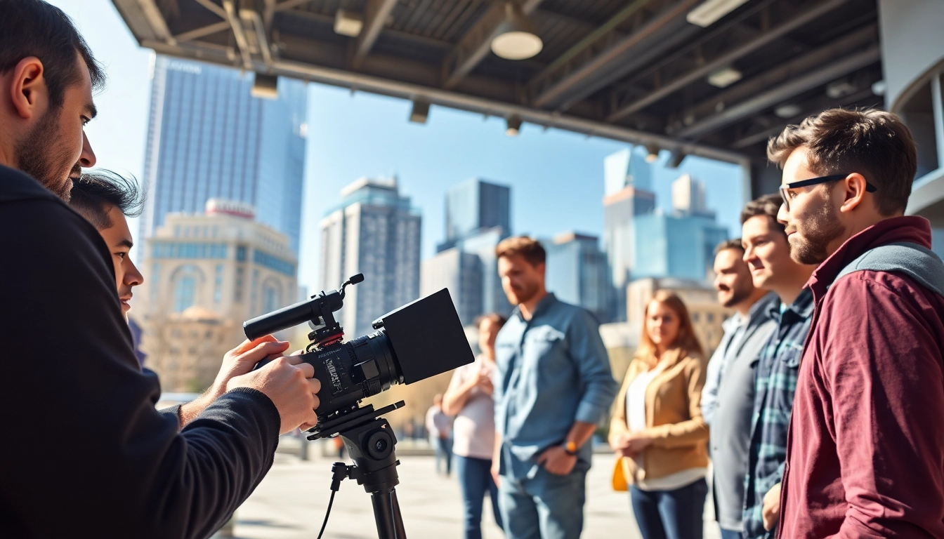 Capture teamwork in video production Calgary with diverse crew on a bustling film set.
