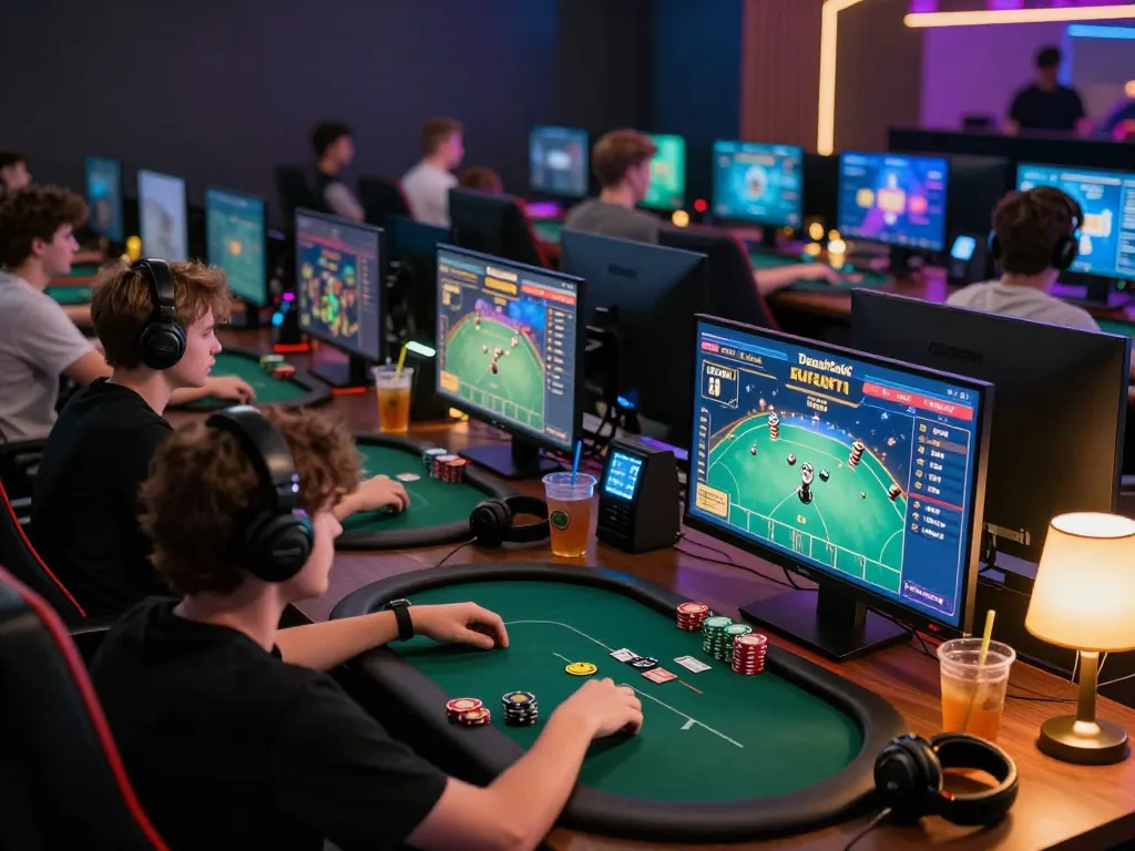 DewaPoker online gaming experience with an engaged player strategizing in a lively setup