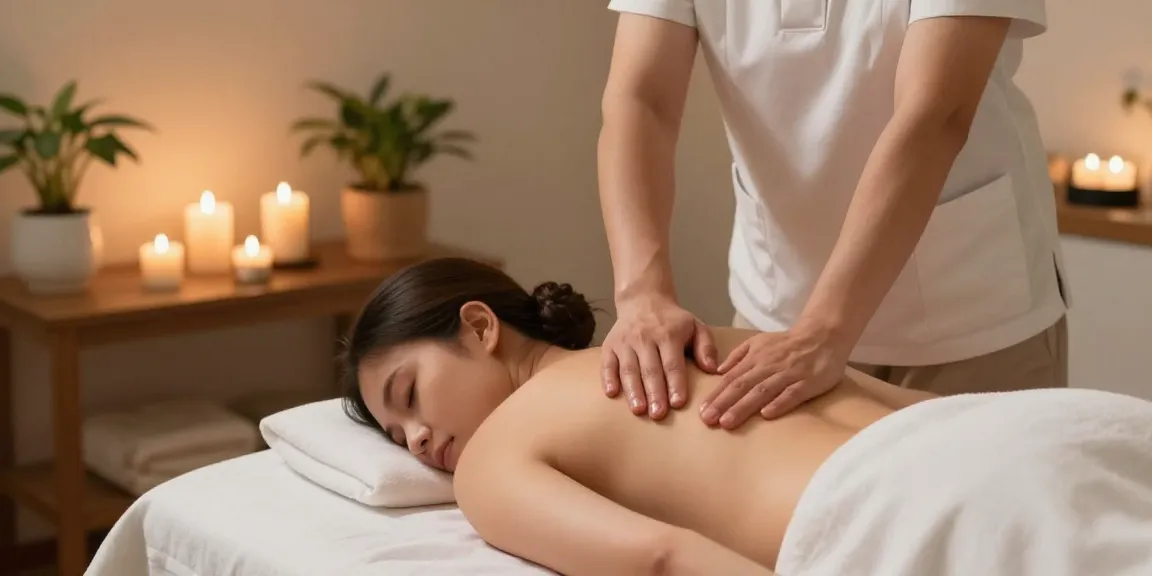 마사지 중인 전문 치료사와 편안한 스파 환경