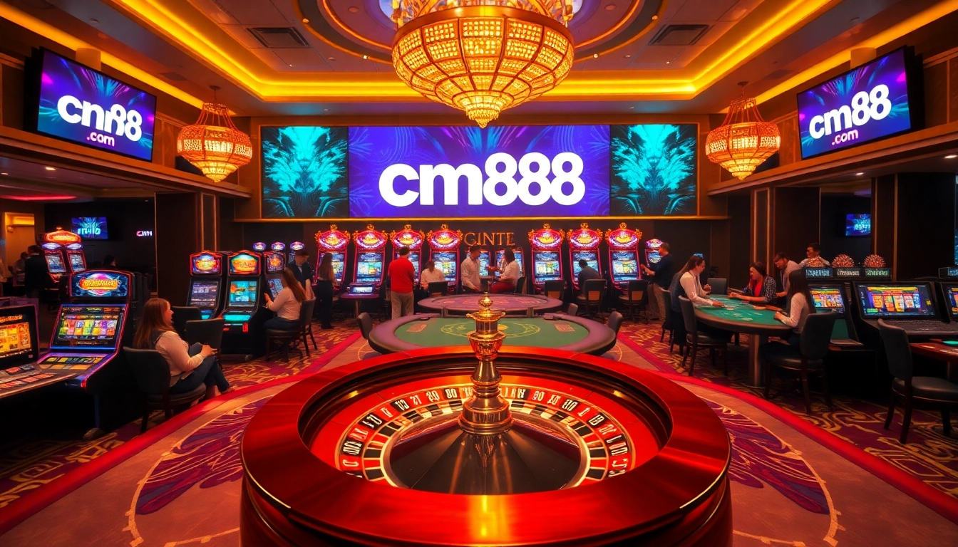 Experience the thrill of gaming at cm88 com with vibrant casino visuals showcasing tables and slots.