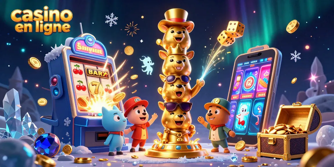 Profitez d'un casino en ligne avec un totem et des machines à sous illuminées.