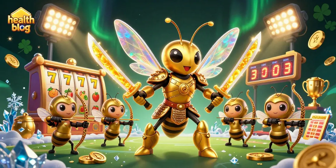 Engaging scene from a health blog showcasing a golden hornet samurai amidst casino elements, including slot reels.