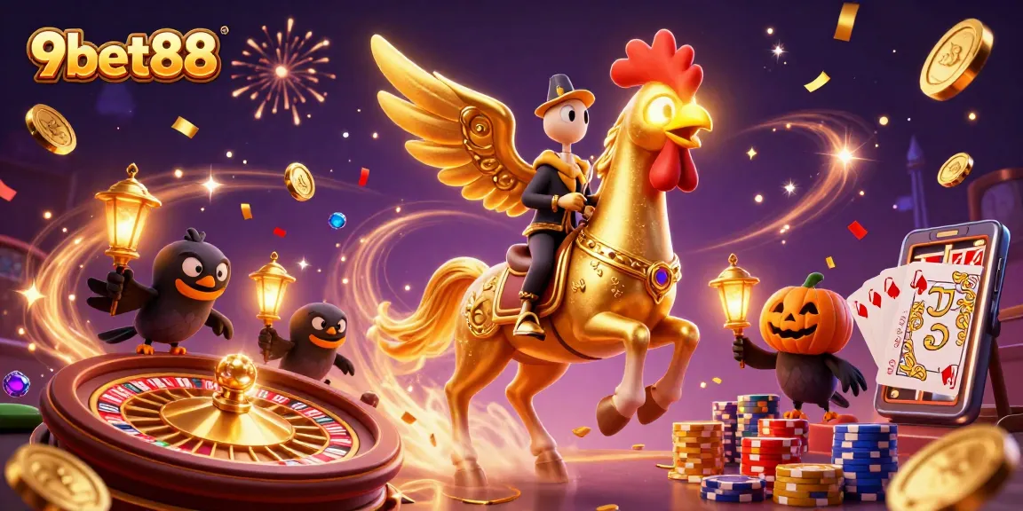 Win big with 9bet88 in this vibrant casino scene showcasing excitement and rewards.
