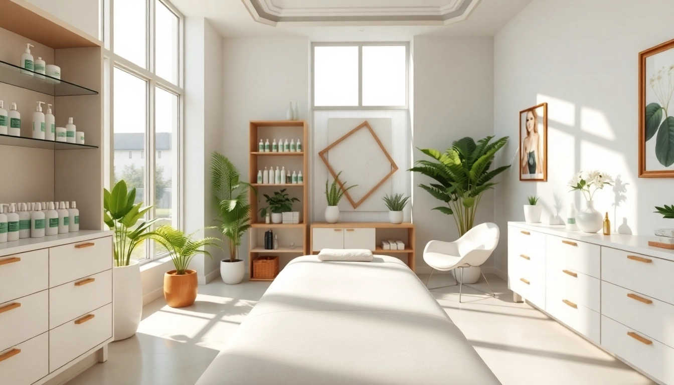 Behandlungsbereich für medizinische Kosmetik Onlineshop mit harmonischen Farben für optimale Pflege.
