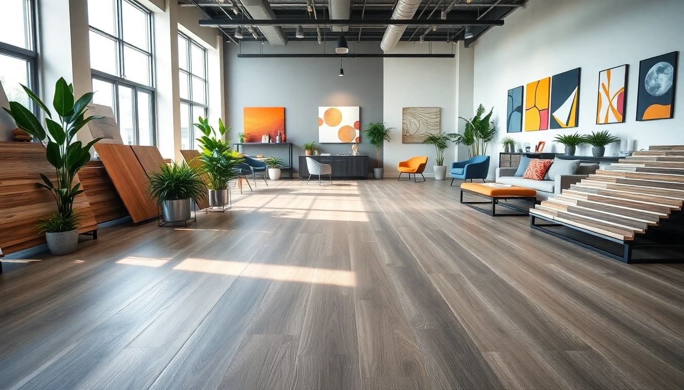Transform your space with stylish vinyl flooring samples displayed elegantly in a bright showroom.