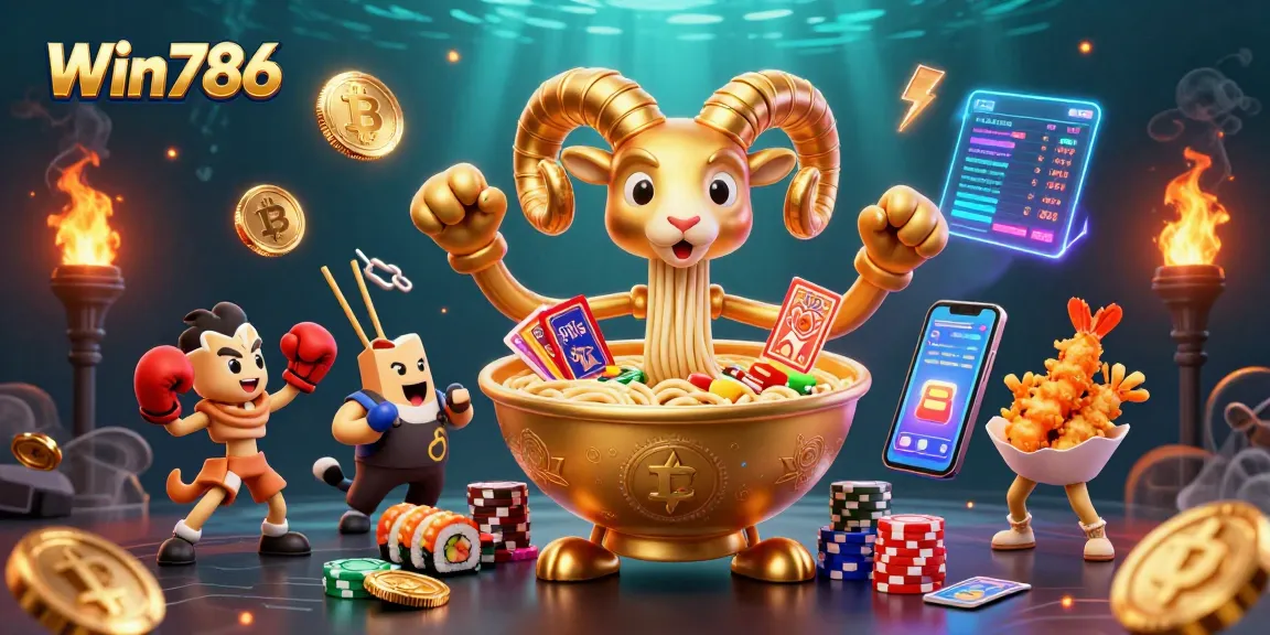Win786 showcases thrilling casino action with vibrant characters and crypto elements.