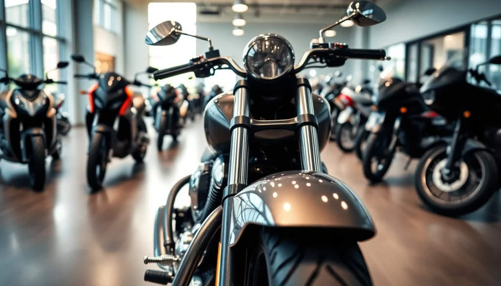 Motorrad verkaufen in einem modernen Showroom mit hochwertigen Modellen und stilvollem Design.