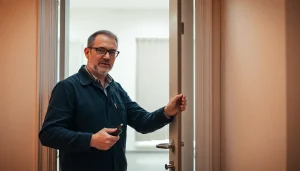 Schlüsseldienst Karlsruhe öffnet sicher eine Tür mit Spezialwerkzeug für beschädigungsfreie Türöffnung.