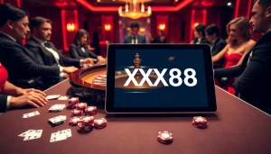 Experience excitement at the XX88 casino with glamorous roulette and engaging players.