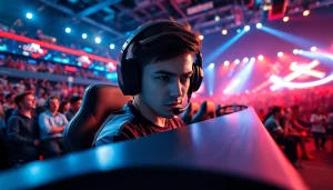 Menampilkan permainan bensu4d game saat kompetisi gamer yang intens di arena esports.