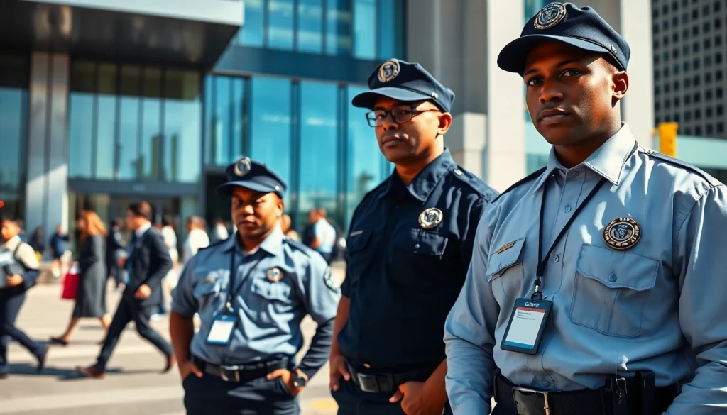 Security Guards monitoring a busy urban area, showcasing professionalism and vigilance.