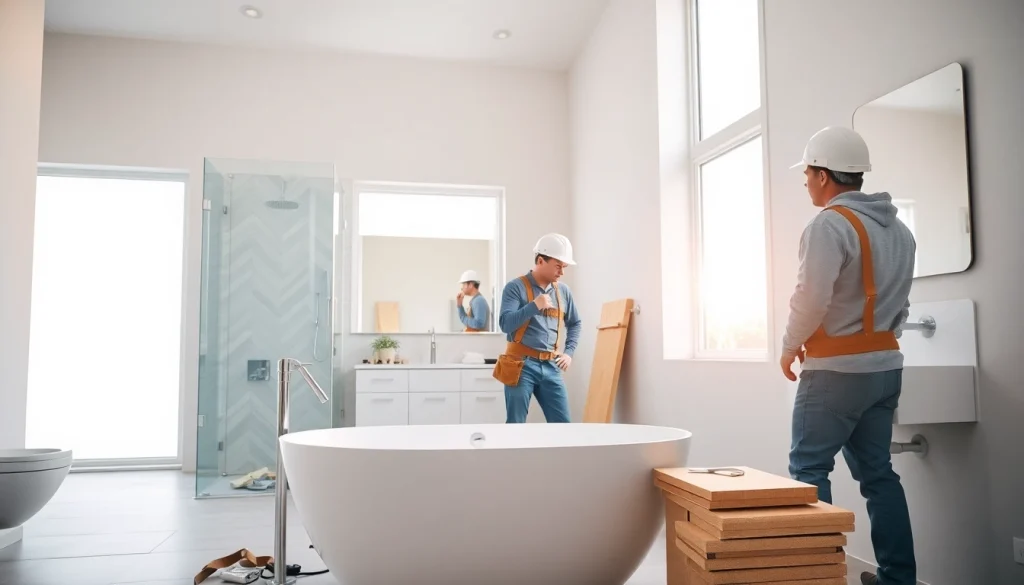 Expert bathroom builders showcasing their craftsmanship in a modern bathroom renovation.