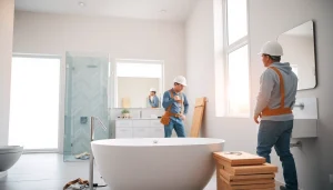 Expert bathroom builders showcasing their craftsmanship in a modern bathroom renovation.