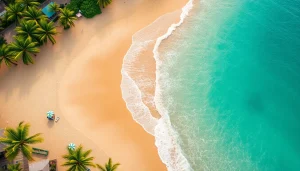 Belíssima vista aérea da Praia de Paripueira, com suas areias douradas e águas cristalinas.