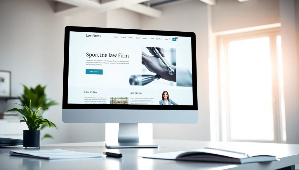 Showcasing https://www.lawfirmswebsitedesign.com design on a desktop in a modern office